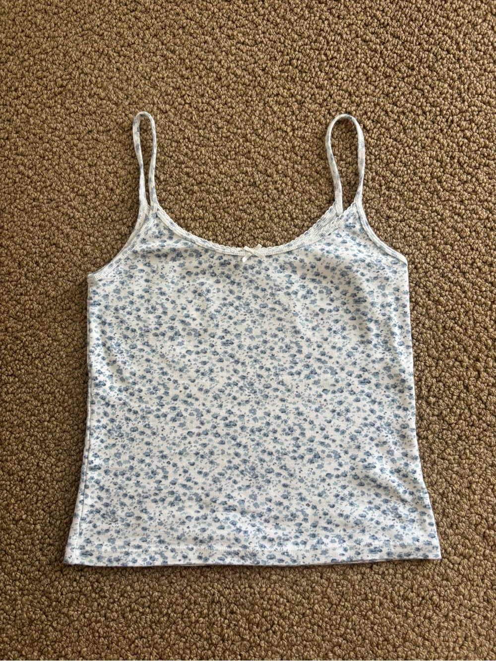Brandy Melville White Cami with Light Blue Floral Print